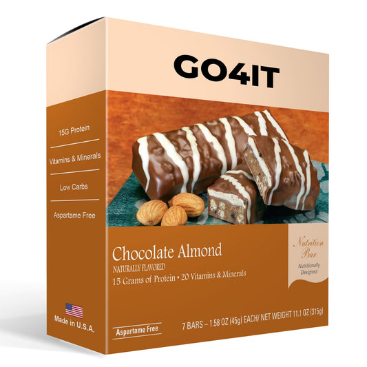 Almond Chocolate Meal Replacement Bar by GO4IT Health. Healthy Kosher Protein bar with low calories and low carbs