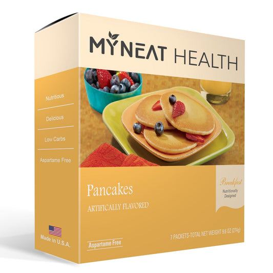 Healthy pancakes with protein breakfast by My Neat Nutrition. Keto, Kosher and bariatric friendly for weight loss