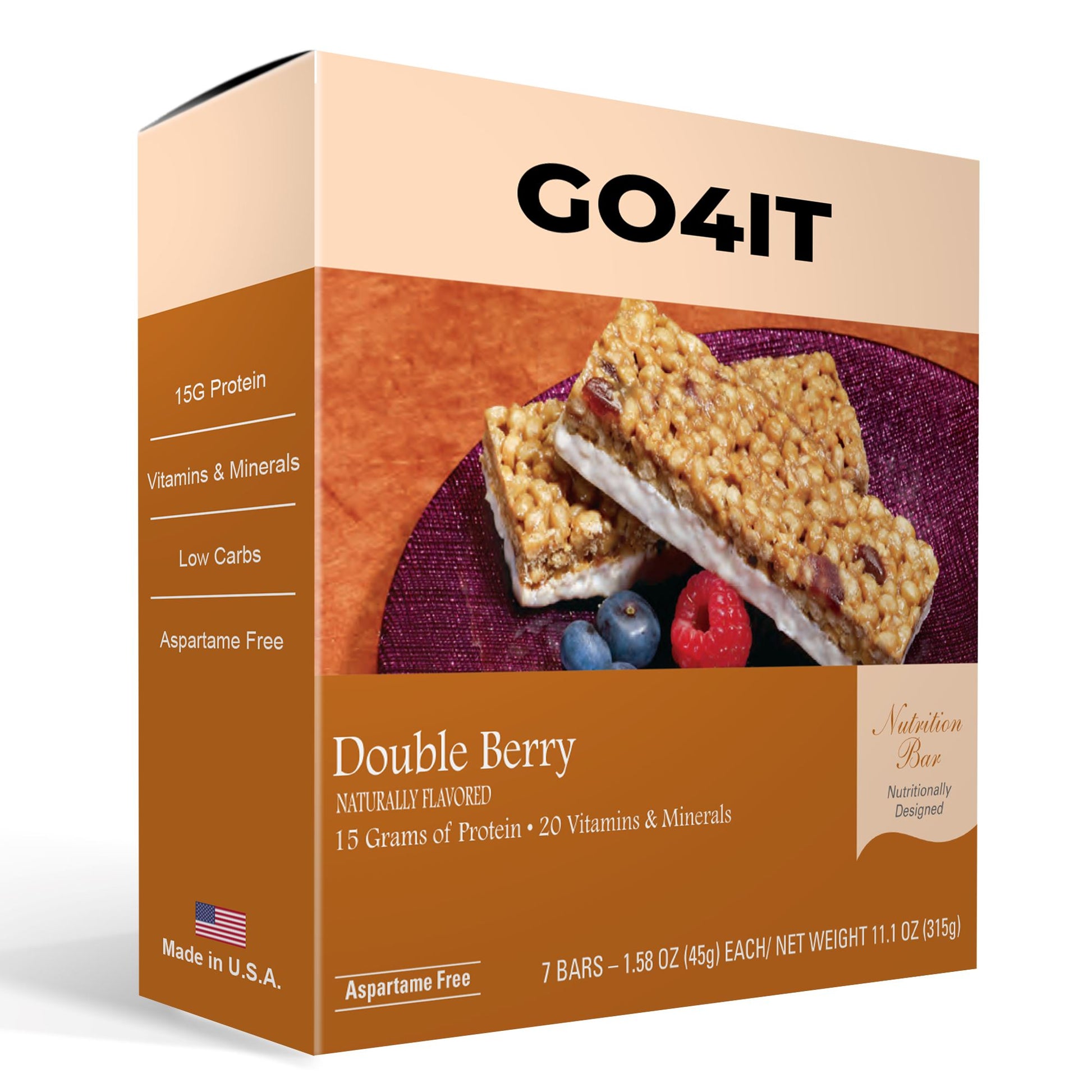 Double Berry Meal Replacement Bar by GO4IT Health. Healthy Kosher Protein bar with low calories and low carbs